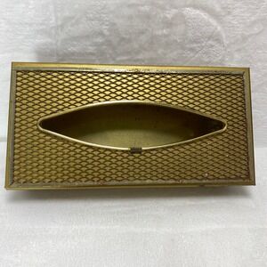 VTG MCM Ornate Brass Metal Tissue Box Cover Holder Rectangular Wall Mount